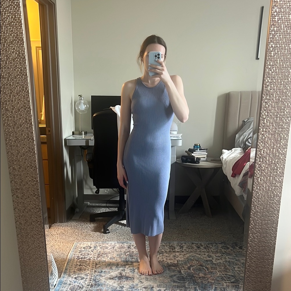 Blue midi Sleeveless ribbed knit Dress